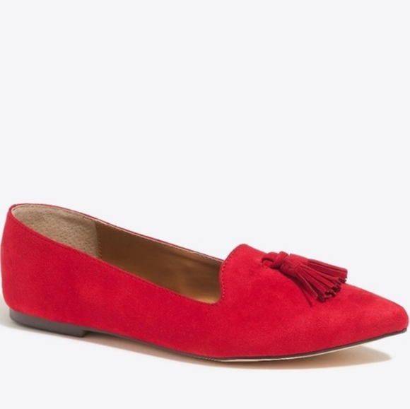 J. Crew Shoes - J. Crew Red Edie MicroSuede Tassel Loafer Flats